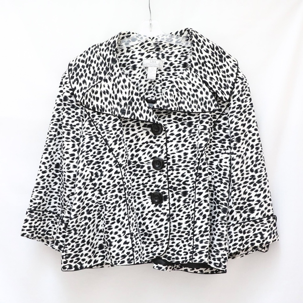 Lisa jacket cheetah animal print black white plus size 2X cotton trendy short